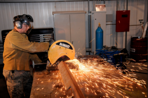 Man using a chop saw